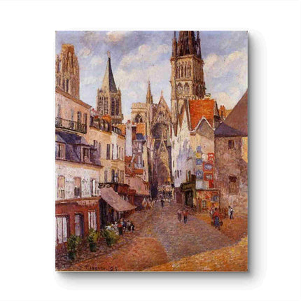 "Camille Pissarro's 'Vibrant Village Square with Gothic Church' - Hand-Painted Oil Painting Reproduction"