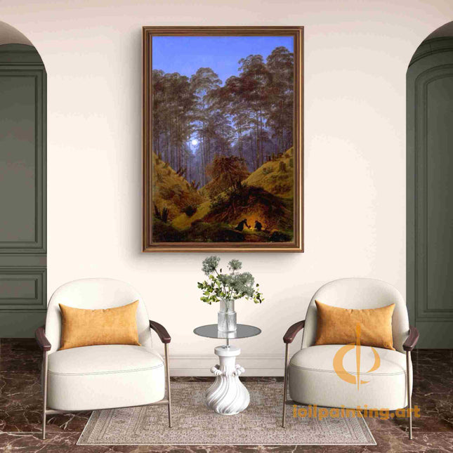 "Caspar David Friedrich's 'Moonlit Pine Forest' - Hand-Painted Romantic Oil Painting Reproduction"