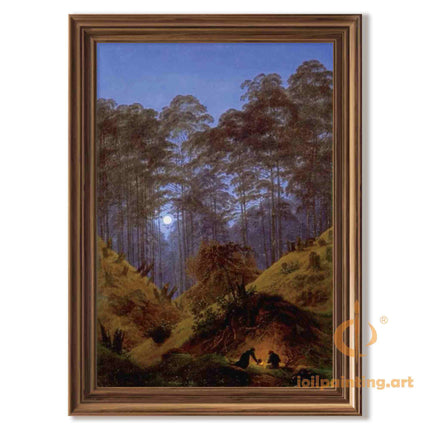"Caspar David Friedrich's 'Moonlit Pine Forest' - Hand-Painted Romantic Oil Painting Reproduction"