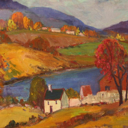 "Autumn Village by the River - Premium Hand-Painted Oil Reproduction on Canvas"