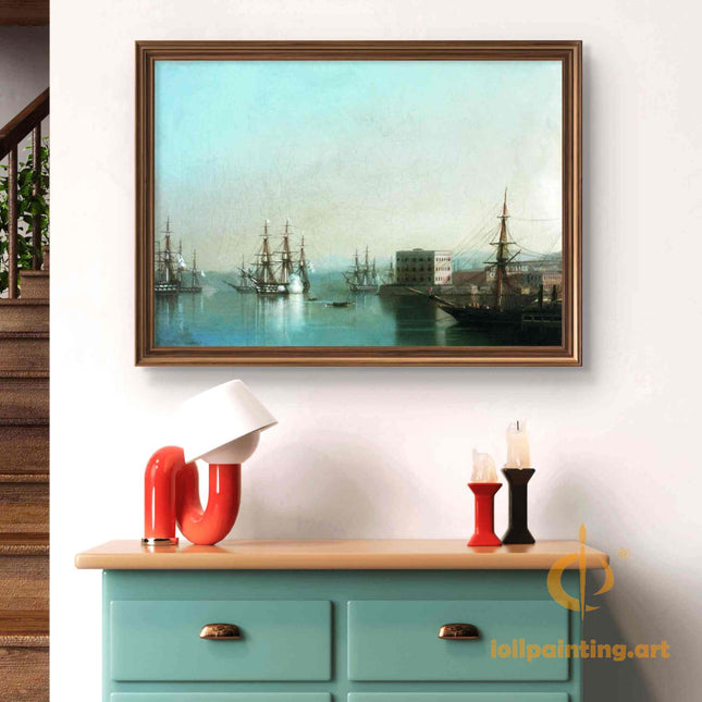 "Ivan Aivazovsky's 'Port of Hanover Harbor Scene' - Hand-Painted Oil Painting Reproduction"