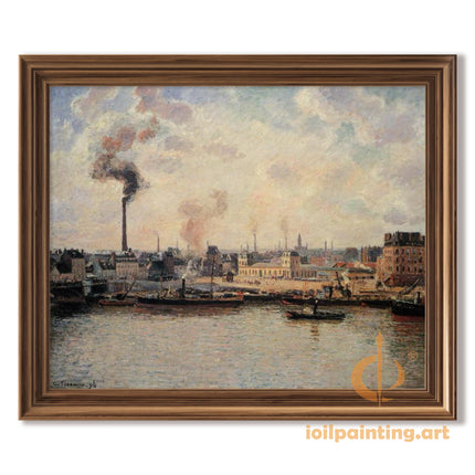 "Camille Pissarro's 'Industrial Waterfront with Boats' - Hand-Painted Oil Painting Reproduction"