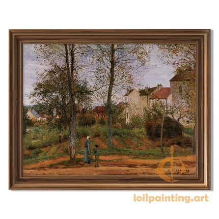 "Camille Pissarro's 'Mother and Child in Sunlit Orchard' - Hand-Painted Impressionist Oil Painting Reproduction"