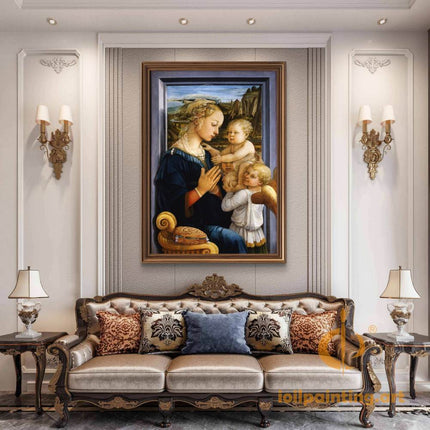 "Sandro Botticelli's 'Madonna and Child with Angels' - Hand-Painted Renaissance Oil Painting Reproduction"