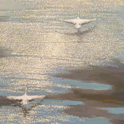 "Graceful Swans at Golden Hour - Premium Hand-Painted Oil Reproduction on Canvas"