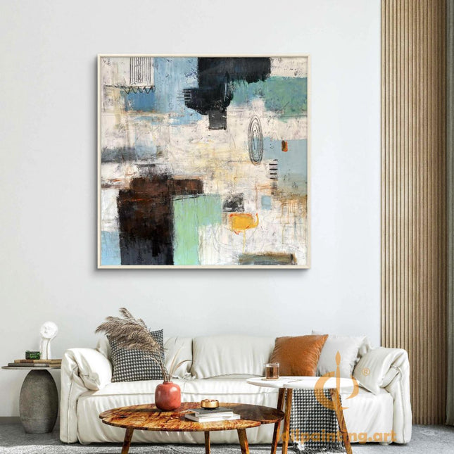"Minimalist Abstract Oil Painting Reproduction – Modern Geometric Wall Art with Bold Contrast"