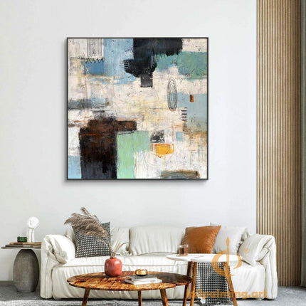 "Minimalist Abstract Oil Painting Reproduction – Modern Geometric Wall Art with Bold Contrast"