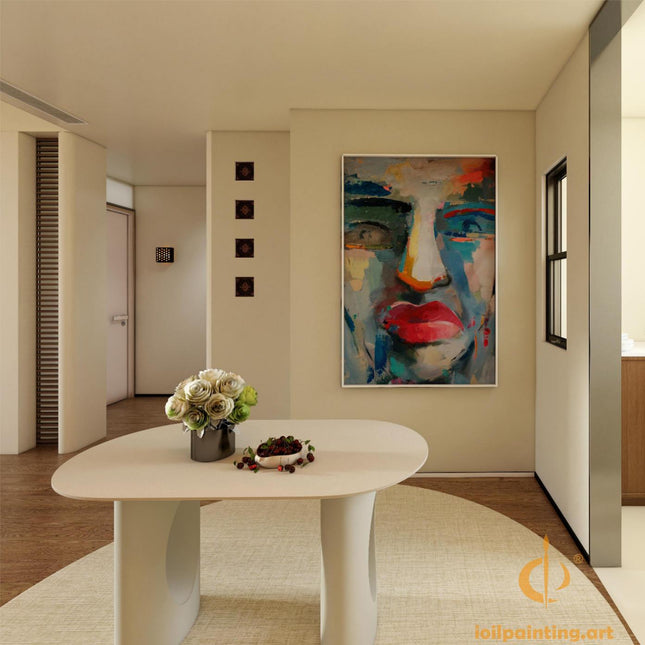 "Expressive Abstract Face Oil Painting - Bold Colorful Portrait Art for Modern Interiors | Handmade Wall Decor"