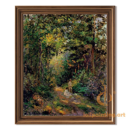 "Camille Pissarro's 'Sunlit Forest Path' - Hand-Painted Impressionist Oil Painting Reproduction"