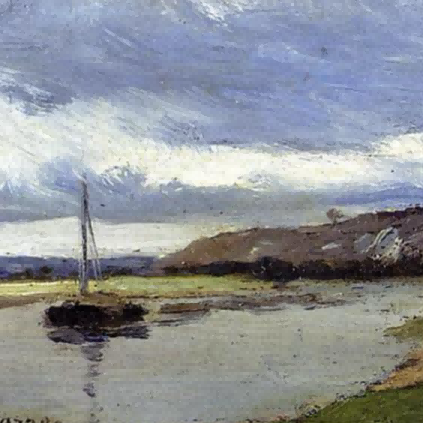 "Camille Pissarro's 'Tranquil Riverside Landscape' - Hand-Painted Impressionist Oil Painting Reproduction"
