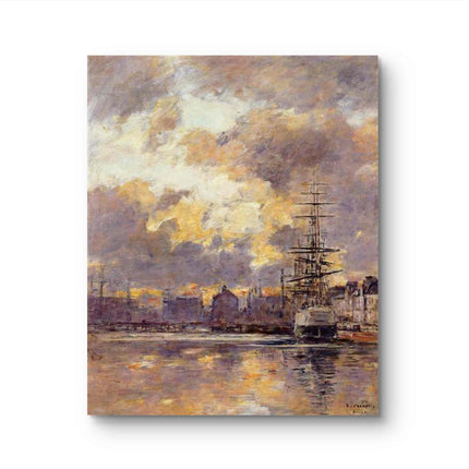 "Eugène Boudin's 'Golden Hour Harbor Scene' - Hand-Painted Oil Painting Reproduction"