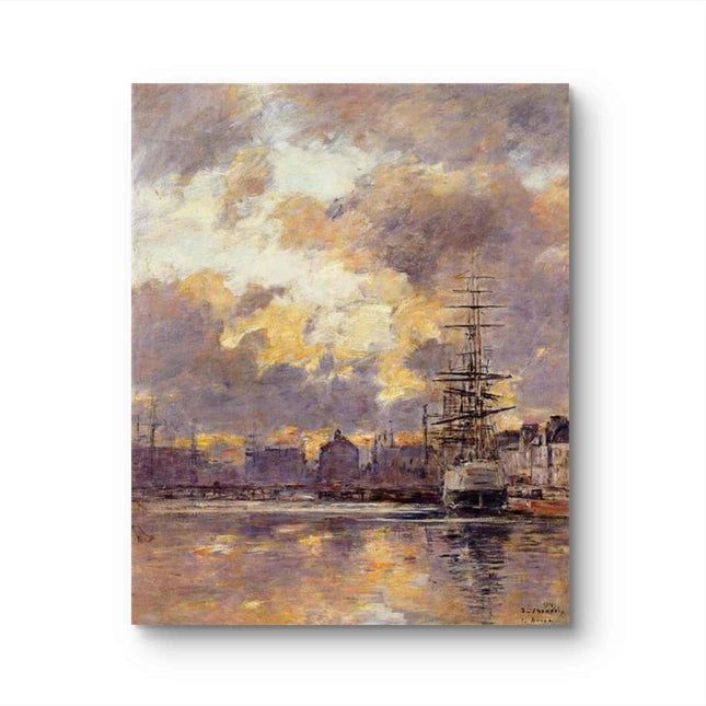"Eugène Boudin's 'Golden Hour Harbor Scene' - Hand-Painted Oil Painting Reproduction"