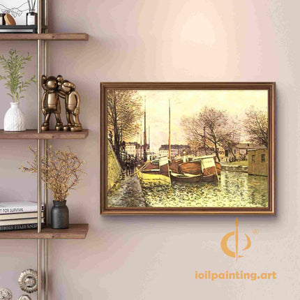 "Alfred Sisley's 'Riverside Tranquility' - Hand-Painted Impressionist Oil Painting Reproduction"
