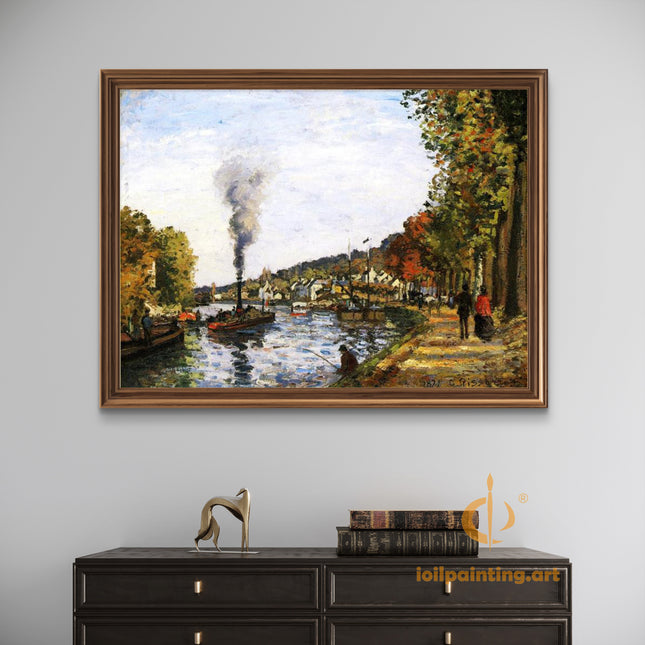 "Camille Pissarro's 'Spring on the River with Steamboat' - Hand-Painted Oil Painting Reproduction"