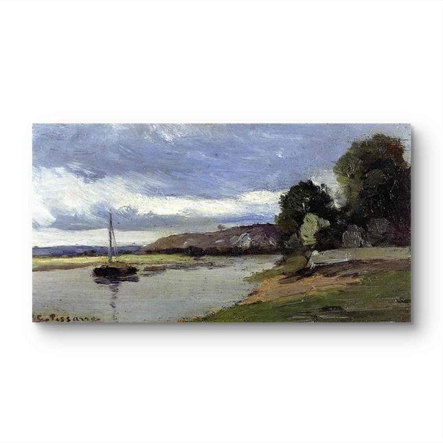 "Camille Pissarro's 'Tranquil Riverside Landscape' - Hand-Painted Impressionist Oil Painting Reproduction"