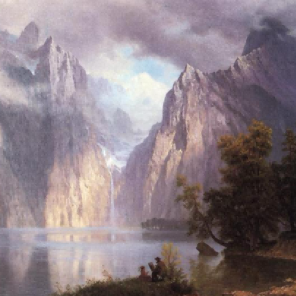 "Albert Bierstadt's 'Mountain Majesty' - Hand-Painted Landscape Oil Painting Reproduction"
