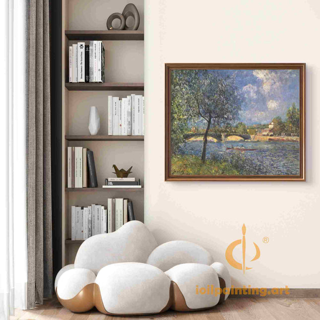 "Alfred Sisley's 'Tranquil Riverside' - Hand-Painted Impressionist Oil Painting Reproduction"