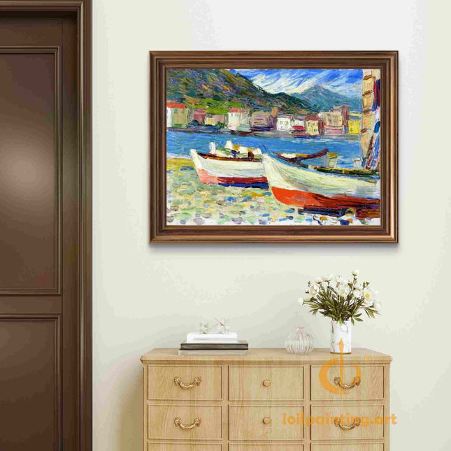 "Mediterranean Harbor Charm - Premium Hand-Painted Oil Reproduction on Canvas"
