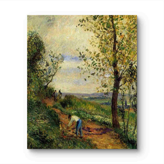 "Camille Pissarro's 'Peasant Working in Sunlit Path' - Hand-Painted Impressionist Oil Painting Reproduction"