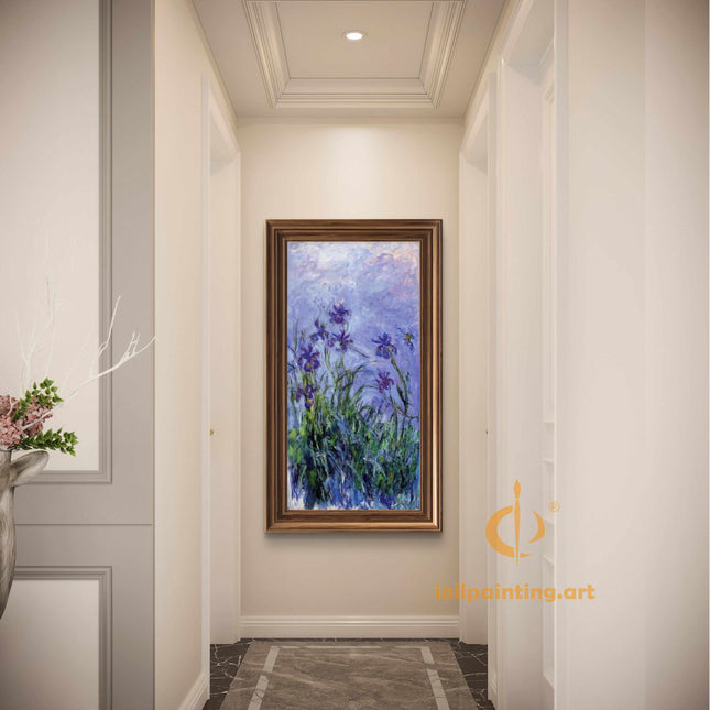 "Claude Monet 'Irises in Bloom' – Hand-Painted Impressionist Floral Oil Painting Reproduction"