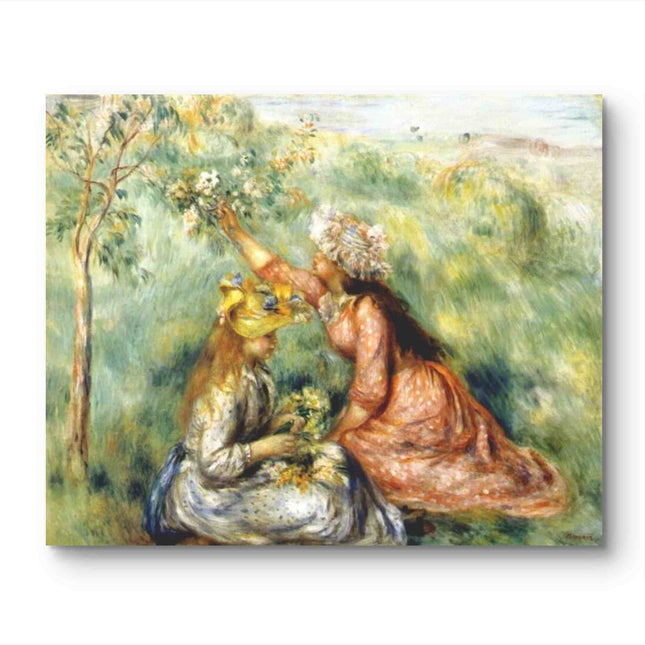 "Pierre-Auguste Renoir 'Young Girls Picking Flowers' – Hand-Painted Impressionist Oil Painting Reproduction"