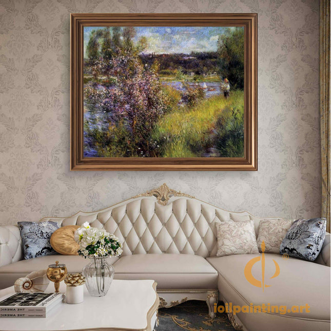 "Pierre-Auguste Renoir 'Riverside Serenity' - Authentic Impressionist Landscape Oil Painting Reproduction"