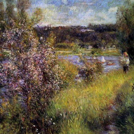 "Pierre-Auguste Renoir 'Riverside Serenity' - Authentic Impressionist Landscape Oil Painting Reproduction"