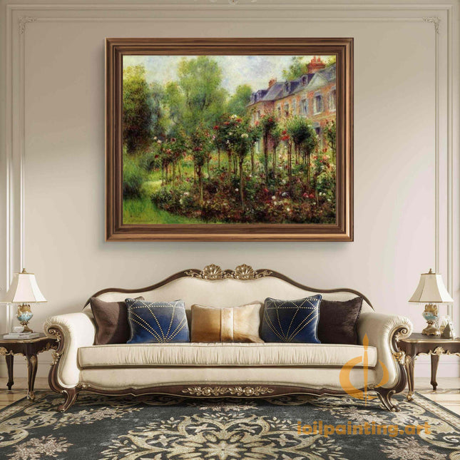 "Claude Monet 'Garden at Giverny' - Hand-Painted Impressionist Floral Landscape Reproduction"