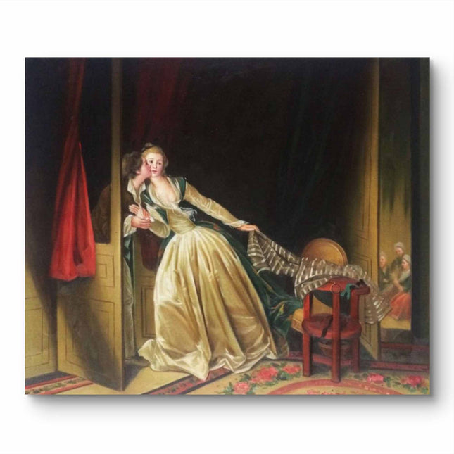 "Jean-Honoré Fragonard 'The Stolen Kiss' - Exquisite Rococo Oil Painting Reproduction | Romantic French Art"