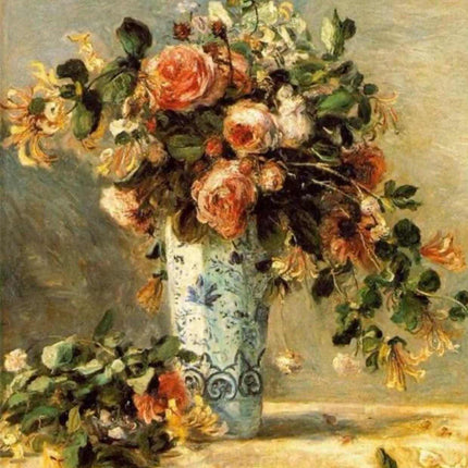 "Pierre-Auguste Renoir 'Floral Still Life with Blue Vase' - Authentic Impressionist Oil Painting Reproduction | Renoir Flowers Art"