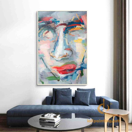 "Modern Abstract Face Oil Painting - Bold Expressionist Portrait in Vibrant Colors | Handmade Wall Art"