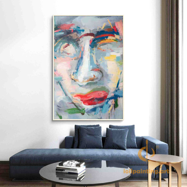 "Modern Abstract Face Oil Painting - Bold Expressionist Portrait in Vibrant Colors | Handmade Wall Art"