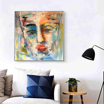 "Expressive Abstract Portrait Oil Painting Reproduction – Vibrant Modern Art Print with Bold Colors"