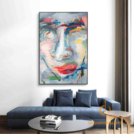 "Modern Abstract Face Oil Painting - Bold Expressionist Portrait in Vibrant Colors | Handmade Wall Art"