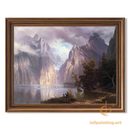 "Albert Bierstadt's 'Mountain Majesty' - Hand-Painted Landscape Oil Painting Reproduction"