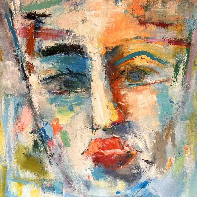 "Expressive Abstract Portrait Oil Painting Reproduction – Vibrant Modern Art Print with Bold Colors"