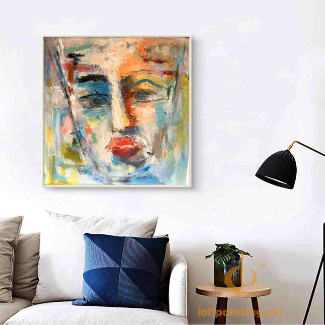 "Expressive Abstract Portrait Oil Painting Reproduction – Vibrant Modern Art Print with Bold Colors"