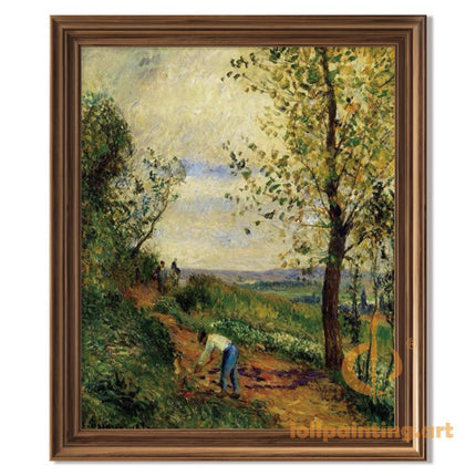 "Camille Pissarro's 'Peasant Working in Sunlit Path' - Hand-Painted Impressionist Oil Painting Reproduction"