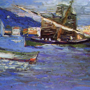 "Serene Harbor at Dusk - Premium Hand-Painted Oil Reproduction on Canvas"