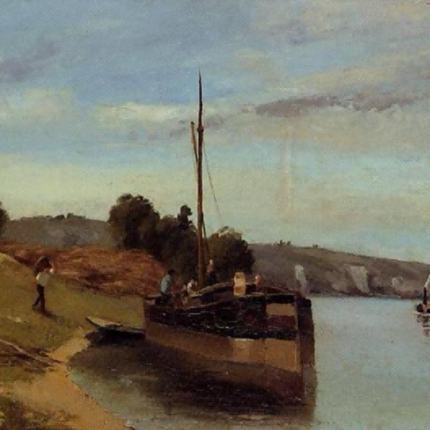 "Camille Pissarro's 'Riverside Sailboat' - Hand-Painted Impressionist Oil Painting Reproduction"