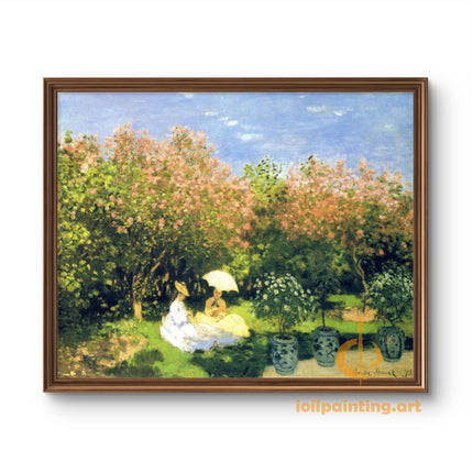 "Claude Monet's 'Springtime Garden with Seated Ladies' - Hand-Painted Oil Painting Reproduction"