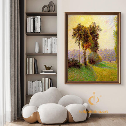 "Camille Pissarro's 'Lush Autumn Trees by Country Path' - Hand-Painted Oil Painting Reproduction"