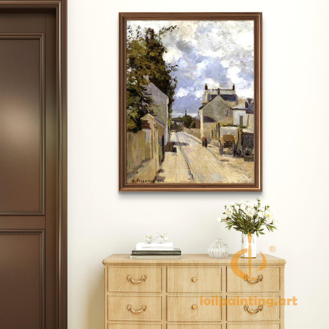 "Camille Pissarro's 'Charming Village Street Scene' - Hand-Painted Oil Painting Reproduction"