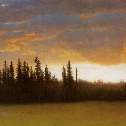 "Albert Bierstadt's 'Sunset Over Pine Forest' - Hand-Painted Landscape Oil Painting Reproduction"