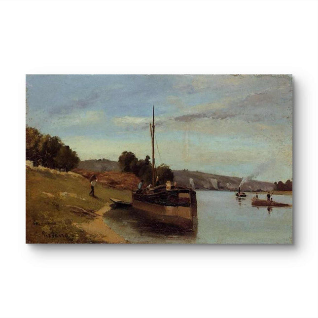 "Camille Pissarro's 'Riverside Sailboat' - Hand-Painted Impressionist Oil Painting Reproduction"