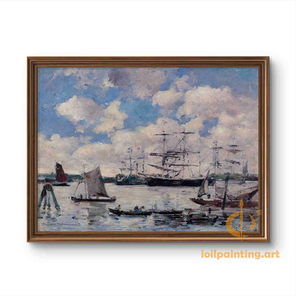 "Eugène Boudin's 'Harbor Serenity with Sailboats' - Hand-Painted Oil Painting Reproduction"