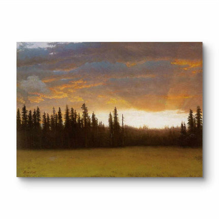 "Albert Bierstadt's 'Sunset Over Pine Forest' - Hand-Painted Landscape Oil Painting Reproduction"