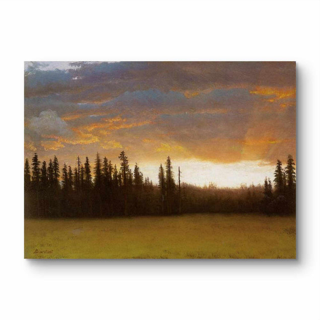 "Albert Bierstadt's 'Sunset Over Pine Forest' - Hand-Painted Landscape Oil Painting Reproduction"