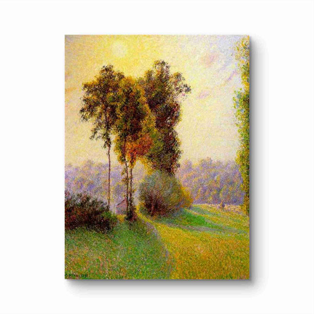 "Camille Pissarro's 'Lush Autumn Trees by Country Path' - Hand-Painted Oil Painting Reproduction"