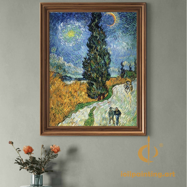 "Vincent van Gogh's 'Road with Cypress and Star' - Premium Hand-Painted Oil Reproduction on Canvas"